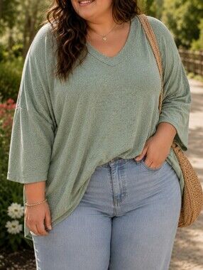 NWT Wasabi Concept Sage Green Soft Plus Size Sweater | Oversized Cozy Minimalist